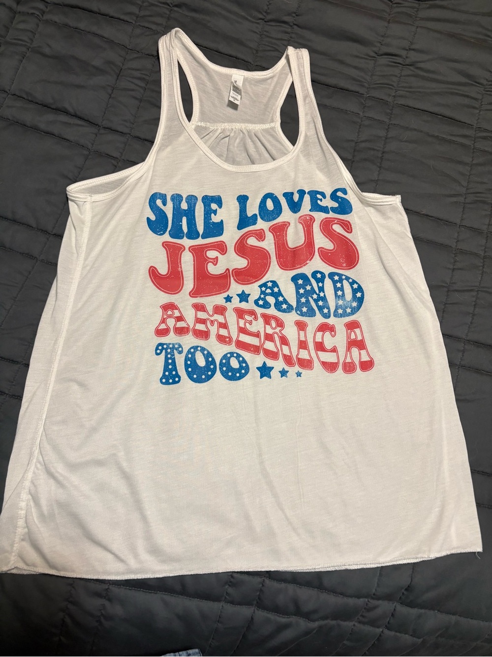 Bella Canvas White Tank Top with Red & Blue Patriotic Graphic